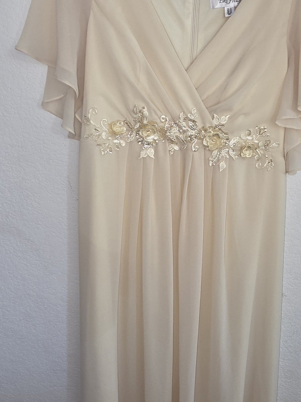 Ever Pretty Cream Chiffon Maxi Dress with Floral Beaded Waist
